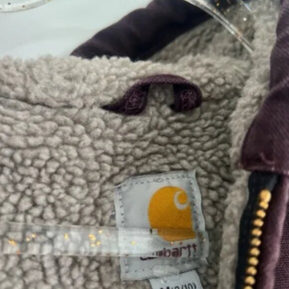 Vtg Carhartt Sherpa Lined Jacket Canvas Deep Wine M Detroit WJ141-DWN - Picture 2 of 4